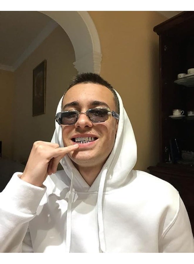 أسنان علوية وسفلية مطلية بالفضة، أغطية أسنان فضية، أطقم أسنان مزينة بالألماس على طراز الهيب هوب، أغطية أسنان علوية وسفلية للرجال والنساء، إكسسوارات أزياء مغني الراب (فضية) - Image 5